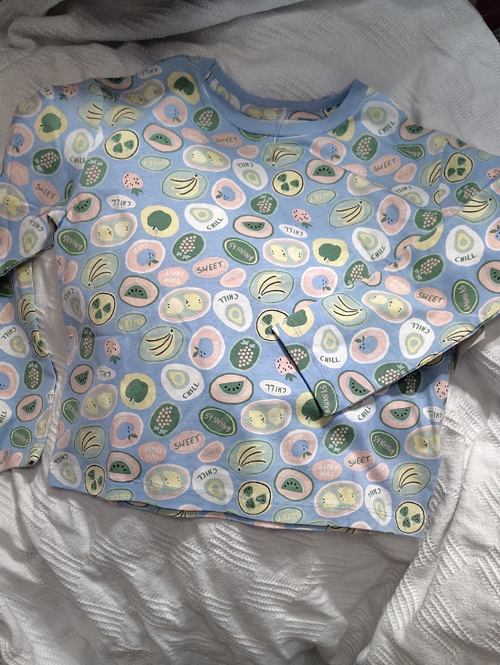 Kids Fruit Print Long Sleeve Top - Light Blue, Pastel Pink & Green  Nwot $25